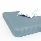 Håndlavet luksuriøst Premium stribet satin bomuldslagen med elastik | Stone Blue