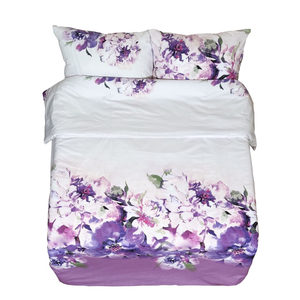 Syersyet sengesæt i lærred | Purple - Syet